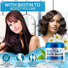 BELLISSO Biotin Hair Mask - Volume Boost and Deep Conditioner for Dry, Damaged Hair - Hydrating Repair Treatment for Women and Men - Moisture Conditioning for Curly Hair and Split Ends - Sulfate Paraben Free
