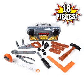 Sunny Days Entertainment Maxx Action Deluxe Kids Tool Box – Construction Tool Set with Measuring Tape | Toddler Toy Tool Set for Boys