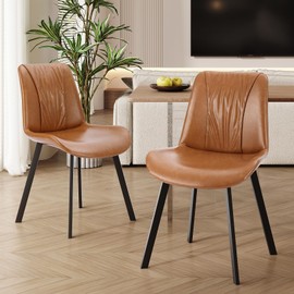 Welzona Upholstered Dining Chairs Set of 4, Modern Kitchen & Dining Room Chairs, Faux Leather, Sturdy Metal Legs, for Living Room, Cafe & Restaurant- Brown