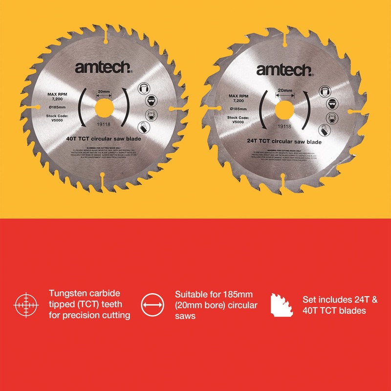 Amtech V5000 2 Piece 185mm Tungsten Carbide Circular Saw Blade