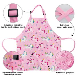 DECOWALL Girls Boys Toddler Chef Kitchen Aprons with Front Pocket for Kids Cooking Baking Painting Crafts Art Gardening Adjustable Strap Waterproof (Apron AP-001 002 003 004 201 202), Unicorn