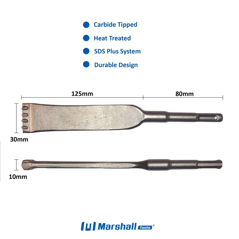 Marshall SDS Plus Brick Removal Chisel, Carbide-Tipped Heat-Treated Flat Blade,