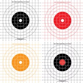 National Target ST-3 100 Yard Rifle Sighting-In Target on White Paper with 1" Grid (25 Targets) - Black w/Red Center