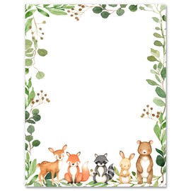 AnyDesign 60 Sheets Baby Shower Stationery Letterhead Paper Woodland Forest Animal Letter Paper Writing Paper Notes for Birthday Invitation Printing, 8.5 x 11 Inch, Single-Sided