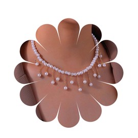 Yienate Boho Pearl Choker Necklace Gold Tassel Pearl Teardrop Pendant Necklaces 1920s Statement Faux Pearl Y Necklaces Baroque Bridal Beads Strands Necklace Chain Jewellery for Women and Girls, Zinc