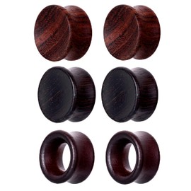 TIANCI FBYJS 3 Pairs Ear Gauges Concavity Wooden Gauges For Ear Hollow Wood Ear Tunnels Plugs for Women Men Black Earrings Stretcher Piercing 0g 2g 00g gauges (00g=10mm)