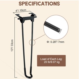 MAOPINER 12.6"/32cm Foldable Hairpin Table Legs Furniture Legs Heavy Duty Metal Folding Table Legs for Furniture Home DIY Projects, with Mounting Screw, Black (12.6 inch)