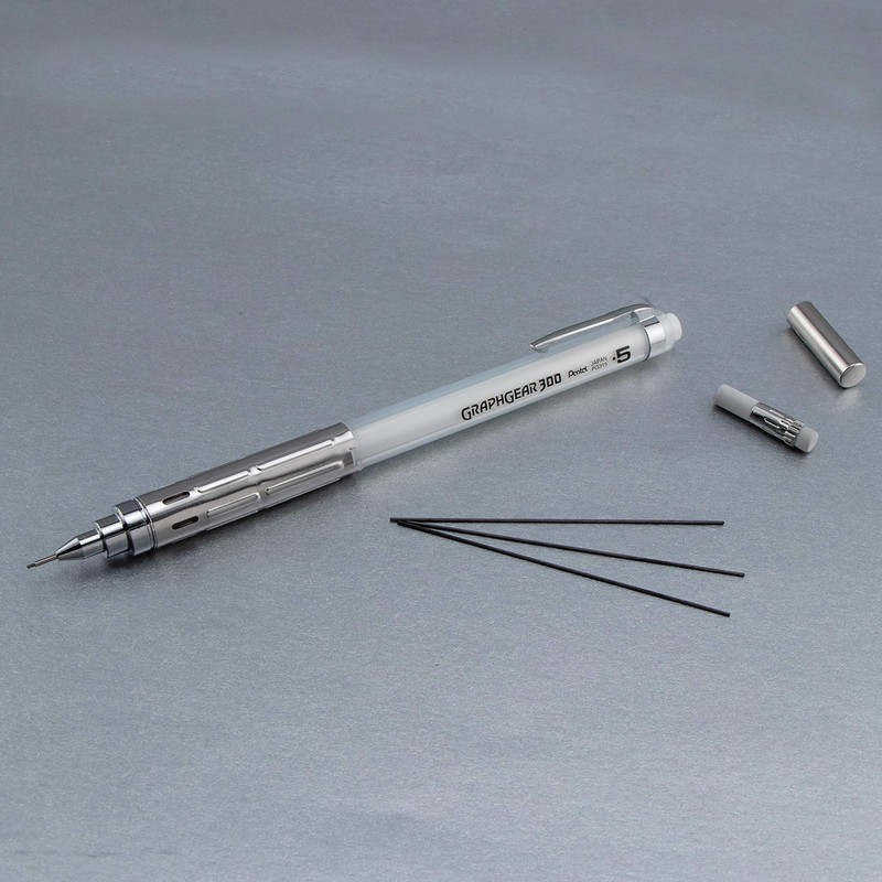 Pentel GraphGear 300 Mechanical Pencil, Box of 12 Pencils, white,