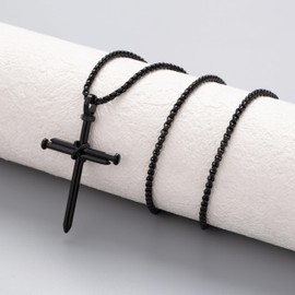 AWARDSEN Cross Necklace, Mens Necklace with Crucifix Nail Pendant Men Religious Bible Philippians 4:13 Men's Jewellery Easter Gifts Christian Gifts Black Cross Pendant(20"-24")