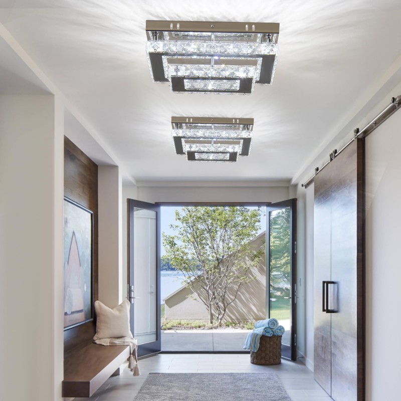 Finktonglan LED Crystal Ceiling Light Modern Flush Mount Rectangular Lamp