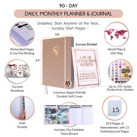 Gratitude Journal for Women & Men - 5 Minute Self Care Journal | 90-Day Undated Daily Planner for Positivity, Affirmations & Manifestation | Guided Mindfulness, Reflection | Vision Board + Stickers