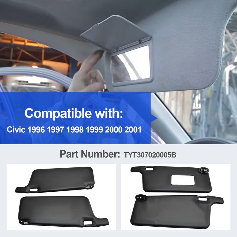 Driver and Passenger Side Sun Visor Compatible with Civic 1996