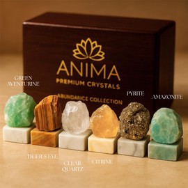 Anima Premium Abundance Crystals and Healing Stones Set with Guide Booklet - Large Raw Healing Crystals and Stones Set in Wooden Box for Prosperity, Success & Good Luck - Ethically Sourced