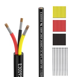 14awg 3 Wire Cable 14/3 Electrical Wire 3 Core Extension Cable 30 feet UL2464 DC 5V/12V/24V/300V 14 Gauge Oxygen Free Stranded Tinned Copper Wire(14/3-30FT)