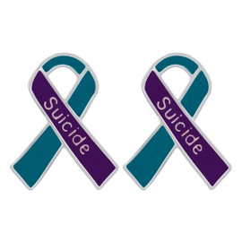 2 Pack Suicide Awareness and Prevention Pin - Bulk Packs - Teal & Purple Ribbon "Suicide" Pin Perfect for Fundraising and Gift-Giving, 2 Pieces, Sterling Silver, no gemstone