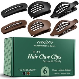 Flat Hair Claw Clips for Women & Girls - 6 Pcs Brown & Black Matte Flat Hair Clips - Non-Slip Strong Hold for Thick & Fine Hair, Comfortable All-Day Wear - Ideal Gift for Women