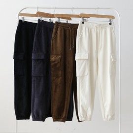 Women's Fleece-lined Corduroy Cargo Jogger Pants Pants. Black/Free (55-66)