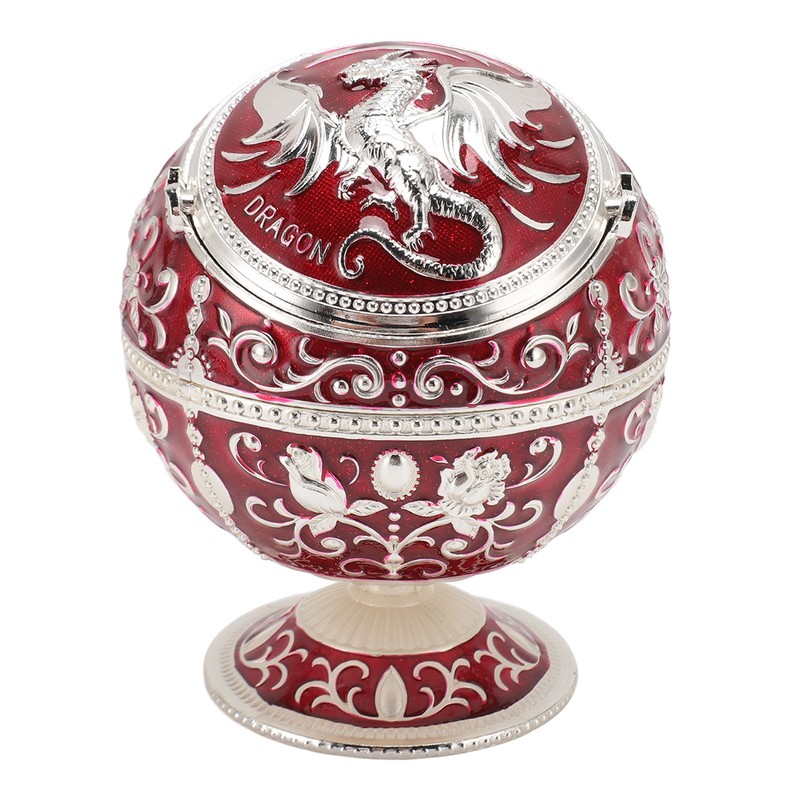 Ball Ashtray with Windproof Lid Retro Dragon Stereoscopic Relief Zinc
