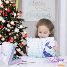 Sequins Notebook Set - Sparkly Mermaid Journals for Girls Travel School Office Notepad Memos A5 Diary Notebooks Ballpoint Pen Bracelet Key-chain with Locks and Keys