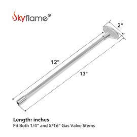 Skyflame Universal Gas Valve Key Fits 1/4" and 5/16" Gas Valve Stems, for Fire Pit and Fireplace, Polished Chrome - 12 Inches