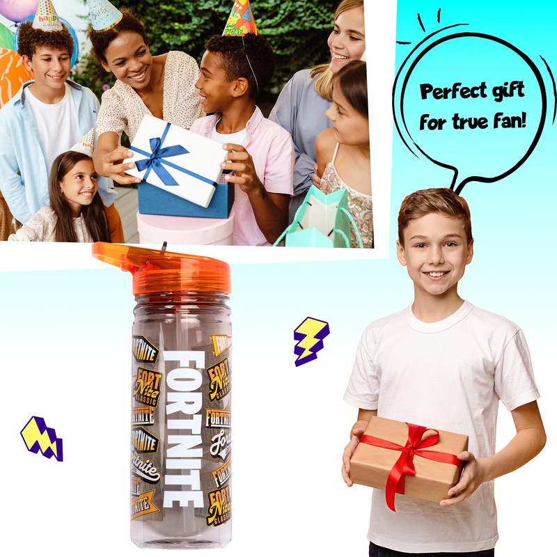 Fortnite Water Bottle with Straw, 580 ml, 100% Leak-Proof, Durable,