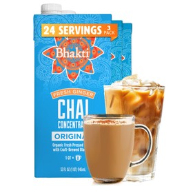 Bhakti Chai Tea Concentrate | Original, Organic Fresh Ginger, Black Tea, Sweetened, Spiced, Dairy-Free, Vegan (Pack of 3)
