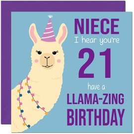 21st Niece Llama Birthday Card - Llamazing - Funny Llama Nieces Birthday Card for 21 Year old twenty one, twenty first