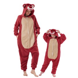 GONAAP Unisex Adult Rose Bear Onesie Pajamas Animal One Piece Costume Cosplay Sleepwear (Rose Bear, Medium)