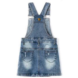 KIDSCOOL SPACE Little Girls Skirt,Ripped Soft Strechy Denim Girls Summer Overalls Dress,Light Blue,6-7 Years