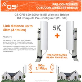 Puente inalámbrico punto a punto WiFi al aire libre, kit de expansión de red inalámbrica, largo alcance de alta velocidad 5G | Kit de puente de 2 unidades completo preconfigurado - P2P 1000Mbps 5Km(2Pack)