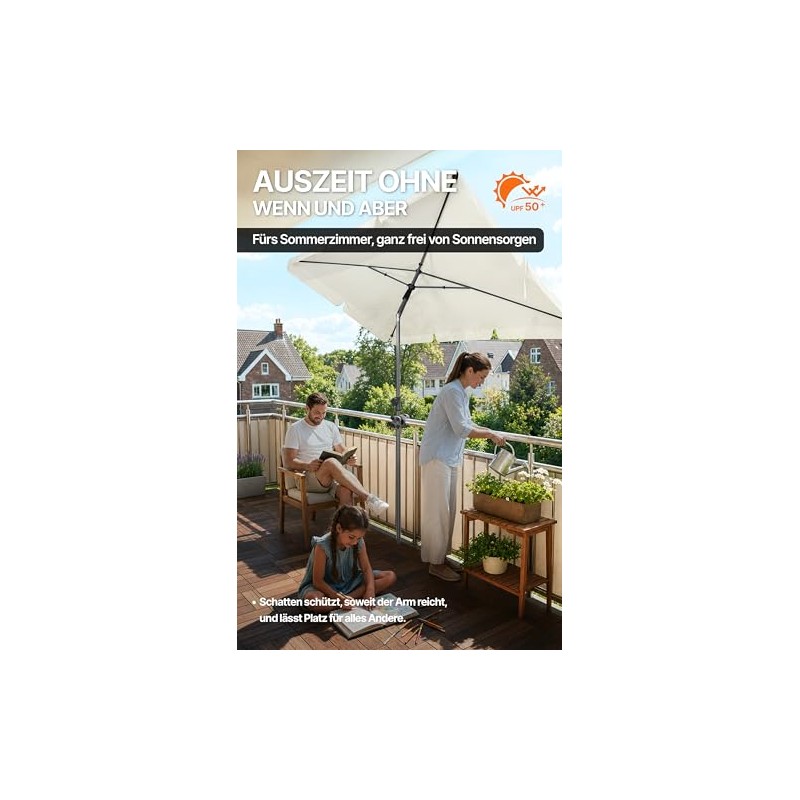 4smile Balcony Parasol Beige 200 x 125 cm with Parasol