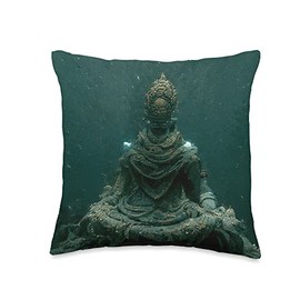 Meditation Buddha Statue In Underwater Throw Pillow