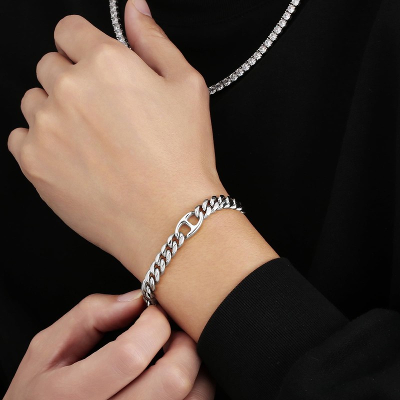 KRKC & CO Men's Bracelet, Curb Chain, Mantel Bracelet, Width