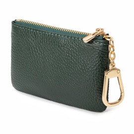 LARENNT Full Grain Leather Coin Purse with Key Chain - Small Change Purse Keychain Card Holder Keychain Pouch Small Keychain Wallet for Women and Men (Forest Green), Forest Green, Art Deco