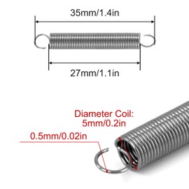 GUNGY Tension Springs with Hooks Stainless Steel Tension Spring Tension Spring 35 mm Outer Diameter 5 mm Wire Diameter 0.5 mm Hook Angle 90 Degree Maximum Tensile Force 0.4 kg 0.5 x 5 x 35 mm Pack of