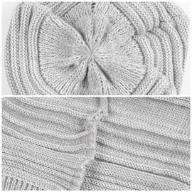 PESAAT Women Cable Knit Beanie Autumn Baggy Men Hat Winter Unisex Knitted Skull Cap (Light Gray)