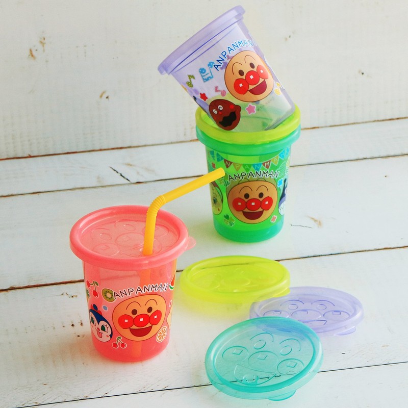 LEC Polypropylene Anpanman Straw Cup with Lid S (180ml) 4-Piece
