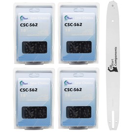 Replacement 18" Single Rivet Bar and 18" Semi Chisel Chain Combo for Homelite UT10544 Chainsaw (18" Length, 3/8" Pitch, 0.050" Gauge, 62 Drive Links, 7 Sprocket Nose Tooth) 1 Bar 4 Chains