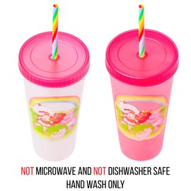 Silver Buffalo Care Bears Strawberry Shortcake Color Change Plastic Tumbler 4 Pack Featuring Orange Blossom Lemon Meringue Cheer Funshine Friend Blueberry Muffin Grumpy, 24 Ounces