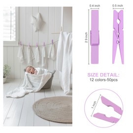 Colored Clothes pins 2.9inch 50PCS Purple, Colorful ClothesPins Wooden Clips for Photos Pictures Decorative Crafts, Decoration clothespins Clothing Hanging clothespins 2.9inch 50PCS (Purple)