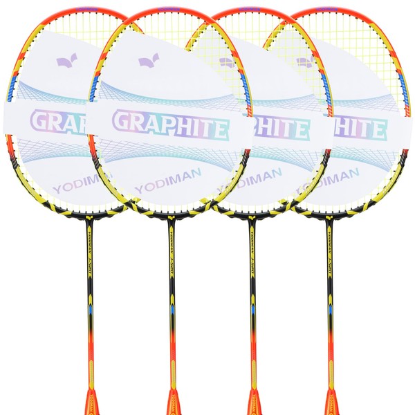YPyroblaze Graphite Badminton Racket Set - 4 Pre-Strung 6U Super