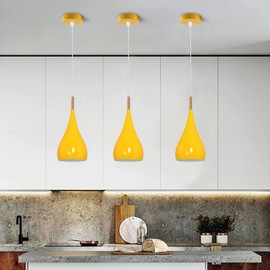 Modern Teardrop Shaped Yellow Pendant Light Shade Industrial Hanging Ceiling Lighting Ideal for Dining Room Bar Clubs & Restaurants (Yellow)