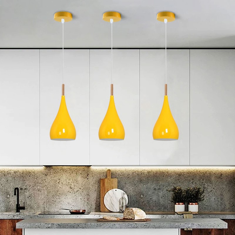 Modern Teardrop Shaped Yellow Pendant Light Shade Industrial Hanging Ceiling