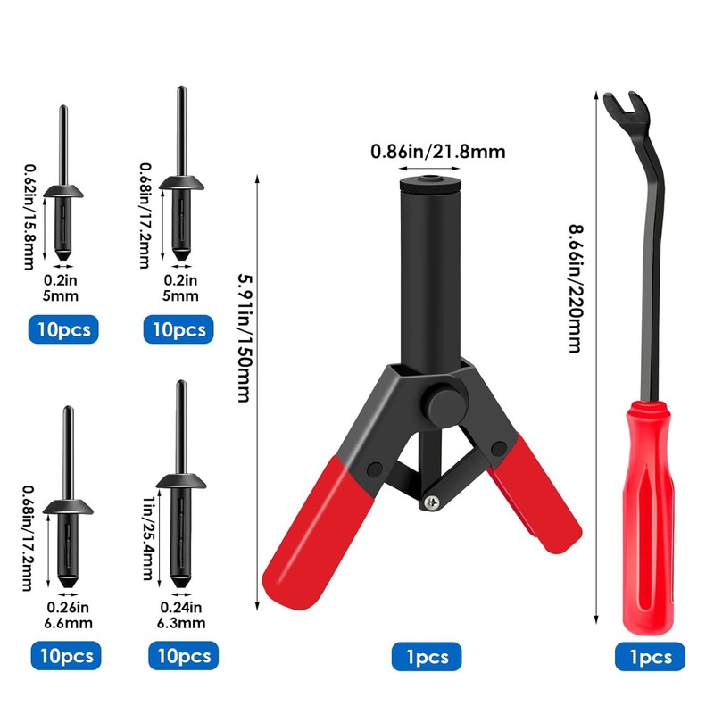 Qovydx 42Pcs Plastic Rivet Gun Set with 40Pcs 4Sizes Nylon