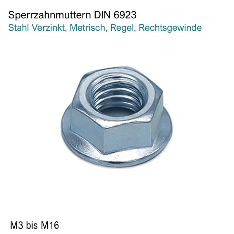 Locking Tooth Nuts M8 Galvanised Steel - DIN 6923 -
