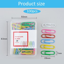 100 Pcs Paper Clips Assorted Colors,Paperclips Coloured,Coloured Metal Paper Clips,Document Paperclips with Plastic Box,for Paperwork Office School Home Stationery Document Personal Use