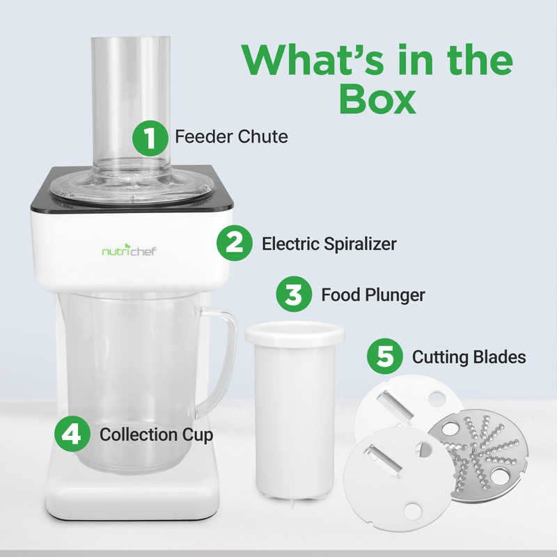 NutriChef 3-in-1 Electric Vegetable Chopper, Spiralizer, and Salad Maker -