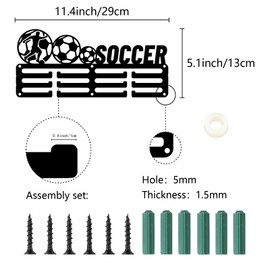 CREATCABIN Football Medal Holder Hanger Medal Display Rack Organizer Metal Small Shelf Soccer Medal Holders Stand Frame Decor Wall Mounted Hanging with 12 Hooks for Athlete Medalist Black 11.4 x 5Inch