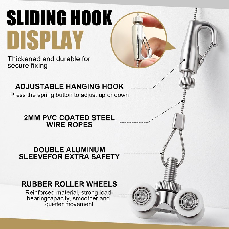 2 Rails 40" Picture Rail Hanging System with Roller Slider