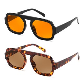 FEISEDY Sunglasses for Women Men, Trendy Square Sun Glasses Vintage 70s Flat Top Shades B4175, Tortoise/Yellow, 50mm